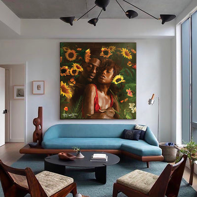 Black Couple In Sunflowers Print TheSuccessCity